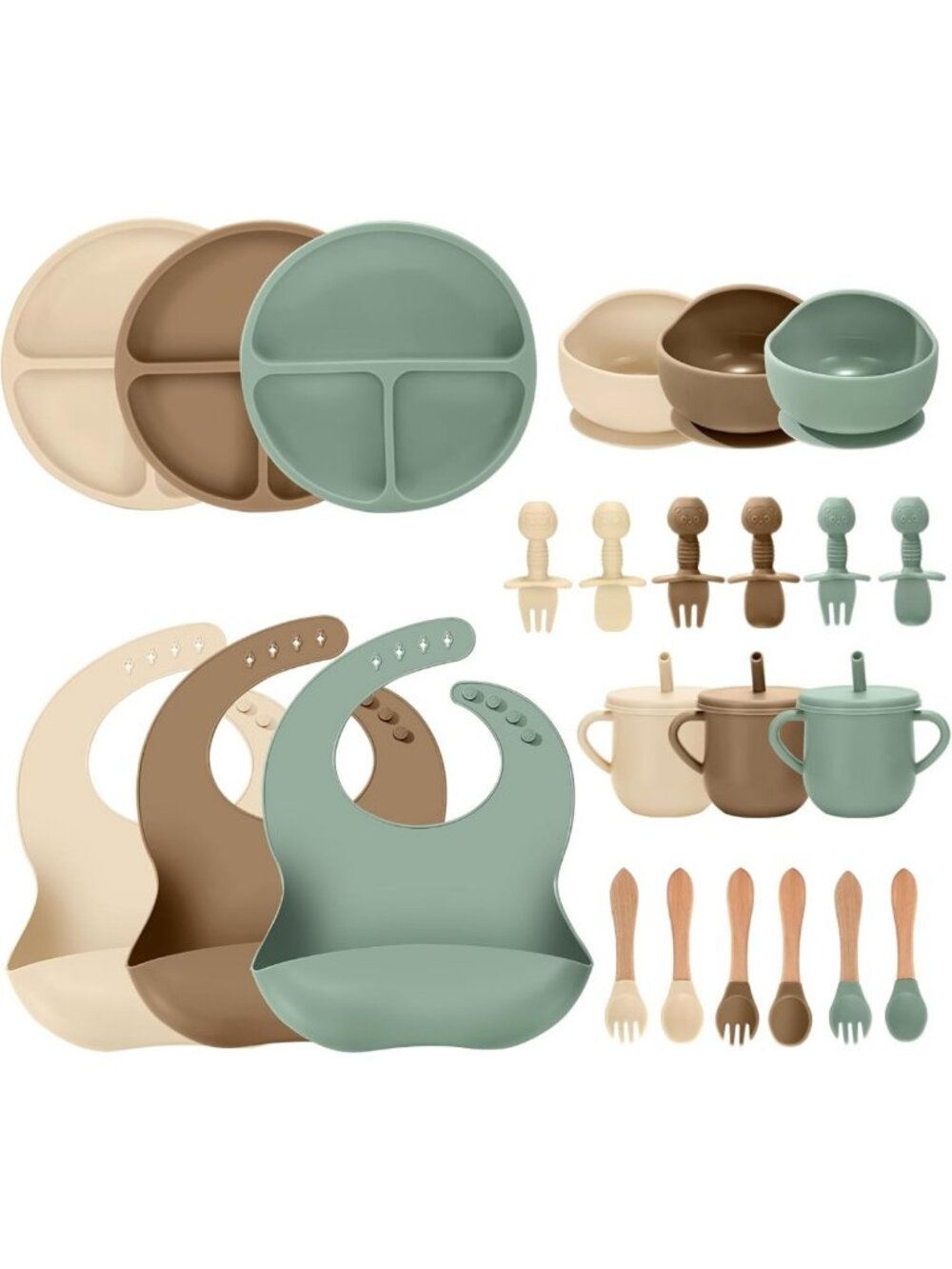 24 PCS Silicone Baby Feeding Set - Suction Bowls, Divided Plates, Bibs & Cups
